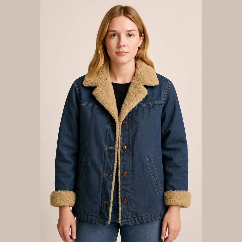 Abercrombie and Fitch Denim Barn Jacket Coat Size Large Sherpa Lined Pockets NEW